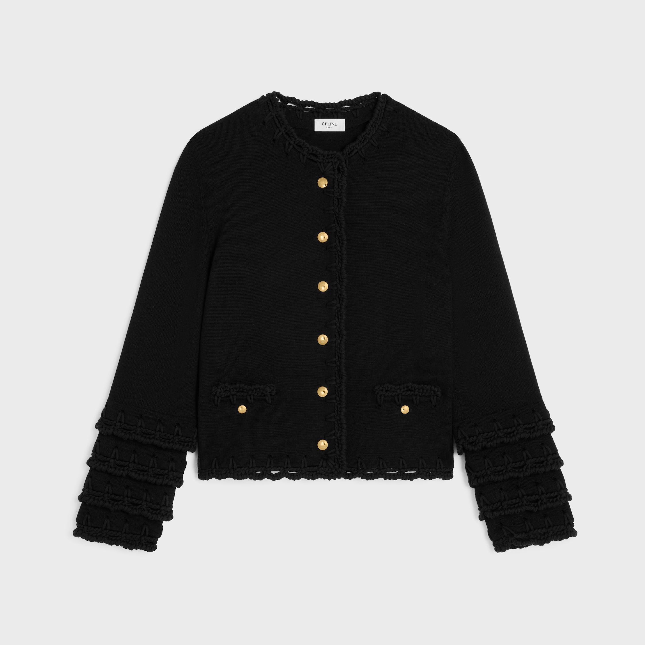 CARDIGAN IN FINE WOOL - BLACK | CELINE