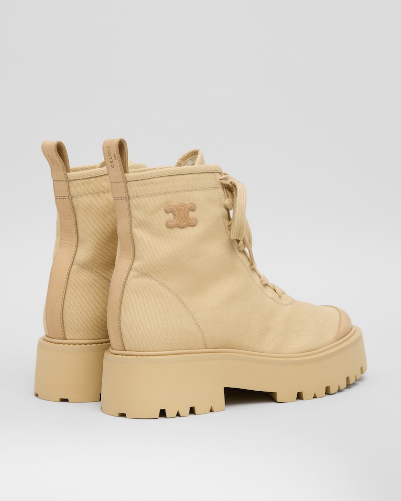 BULKY LACE-UP BOOT IN CANVAS AND LEATHER - SAND -  - 1 | CELINE