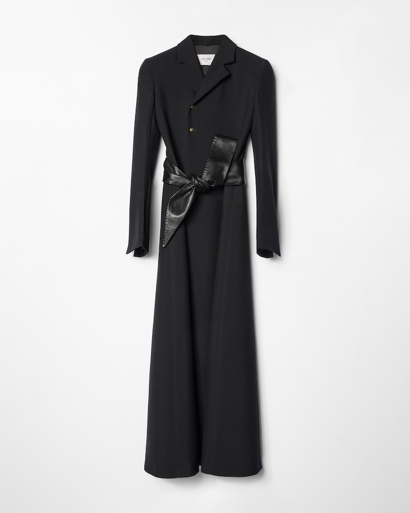 LONG SLIM DB COAT IN WOOL - BLACK -  - 1 | CELINE
