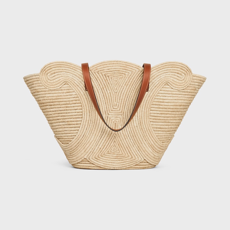 CELINE CLASSIC PANIER MEDIUM BRAIDED TRIOMPHE in RAFFIA and CALFSKIN - TAN - PANIER - 1 | CELINE
