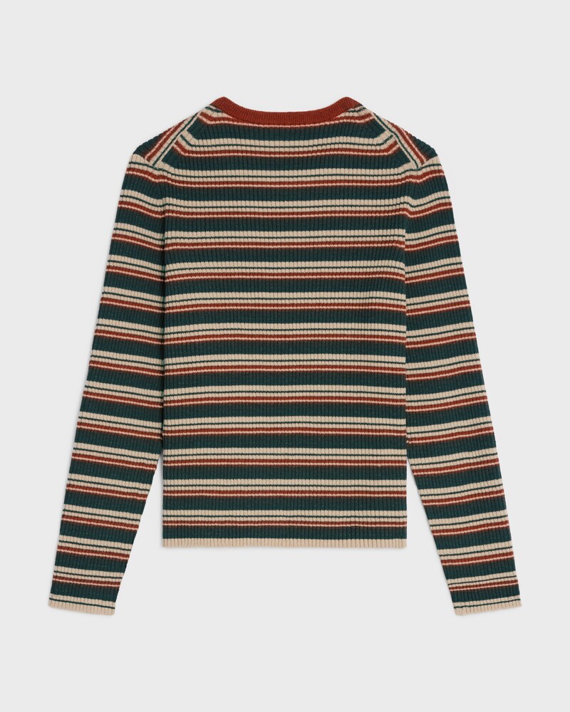 crewneck sweater IN striped ribbed wool - BEIGE/GREEN/BROWN -  - 1 | CELINE