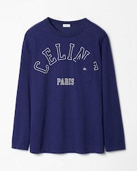 CAMISETA DE MANGA LARGA DE PUNTO DE ALGODÓN - AZUL MARINO LAVADO/BLANCO -  - 1 | CELINE