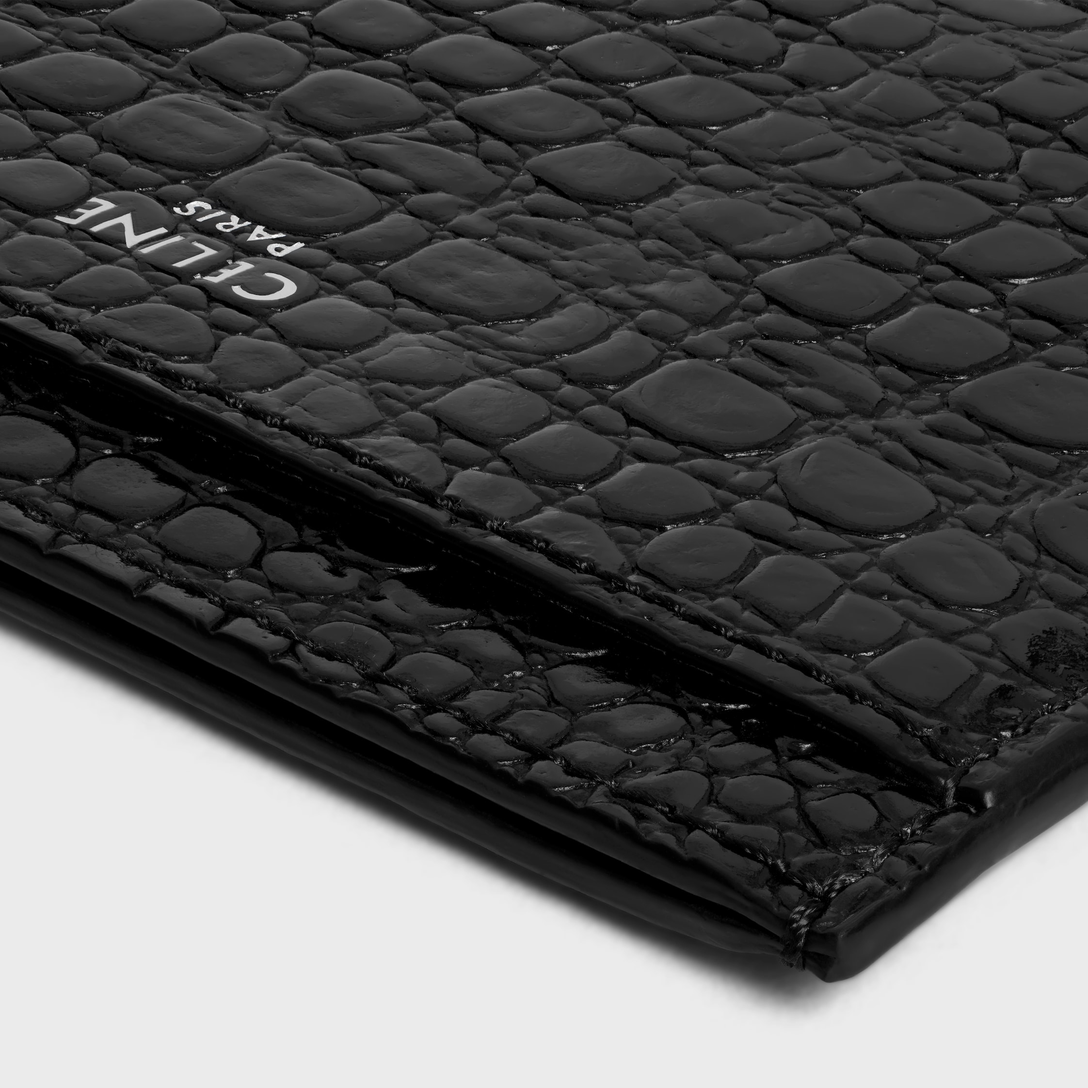 Card holder in CROCODILE EMBOSSED CALFSKIN - BLACK | CELINE