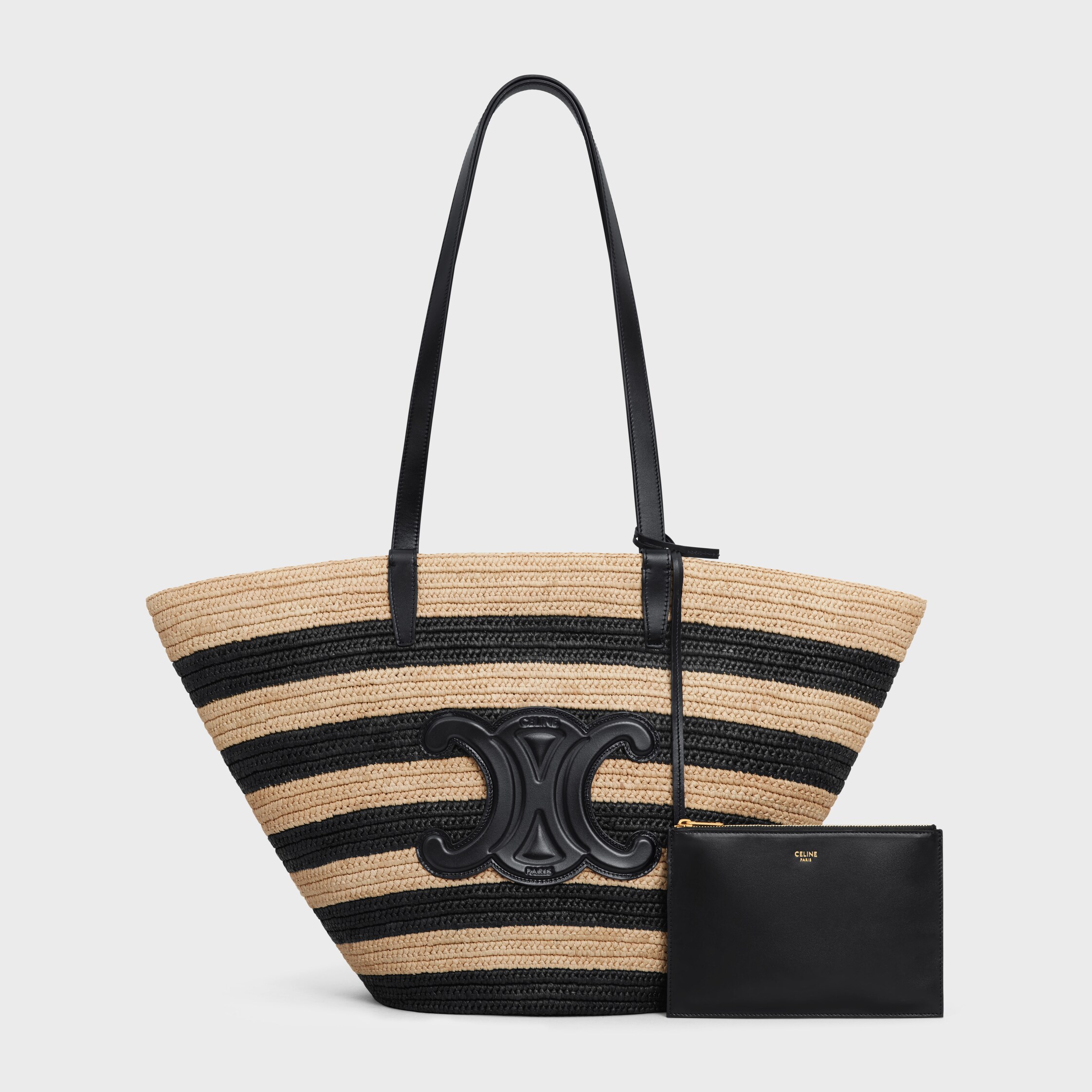 U*O様 CELINE ストライプ トートバッグ STRIPED COUFFIN Celine Classic Panier in RAFFIA AND CALFSKIN