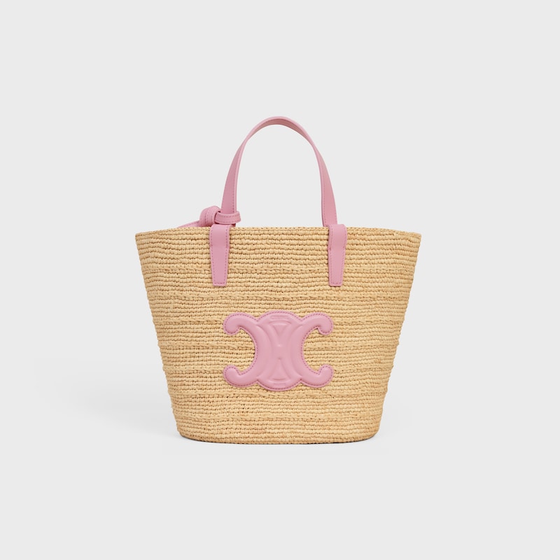 TEEN SUPPLE CELINE CLASSIC PANIER IN Raffia and calfskin - SILK PINK - PANIER - 1 | CELINE