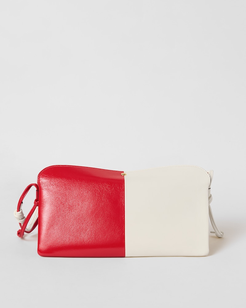 BOLSO TRIO EAST WEST EN PIEL DE CORDERO Y PIEL DE CORDERO BRILLANTE - BLANCO CREMOSO/ROJO CHILI - MUJER - 1 | CELINE
