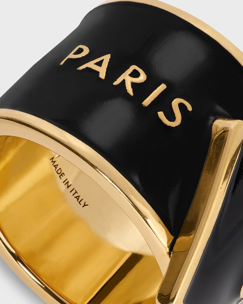 CELINE RIBBON LARGE RING IN ENAMEL AND BRASS WITH GOLD FINISH - BLACK / GOLD -  - 1 | CELINE