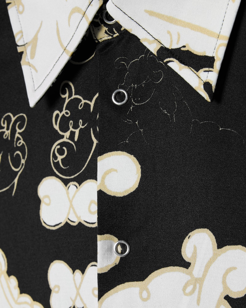 SNAP FRONT SLIM FIT SILK JERSEY SHIRT - BLACK/WHITE/BEIGE -  - 1 | CELINE