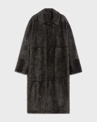 coat IN CHEVRON PRINTED LAMB SHEARLING - CHARCOAL/SILVER -  - 1 | CELINE