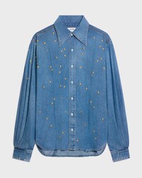 CAMISA DE DENIM DE ALGODÓN - ÍNDIGO SUAVE -  - 1 | CELINE