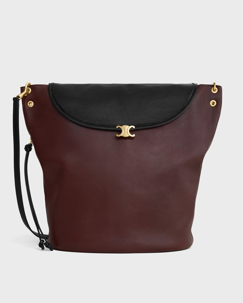 BUCKET SOFT TRIOMPHE IN SUPPLE SHINY LAMBSKIN - DARK BROWN / BLACK - BUCKET - 1 | CELINE