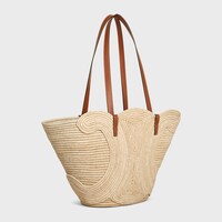 CELINE CLASSIC PANIER MEDIUM BRAIDED TRIOMPHE in RAFFIA and CALFSKIN - TAN - PANIER - 2 | CELINE