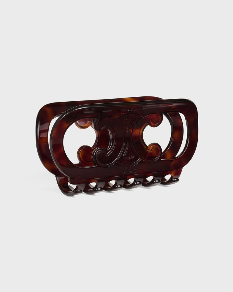 CELINE MAILLON TRIOMPHE HAIR CLAW IN ACETATE AND STEEL - DARK HAVANA - HAIR ACCESSORIES - 1 | CELINE
