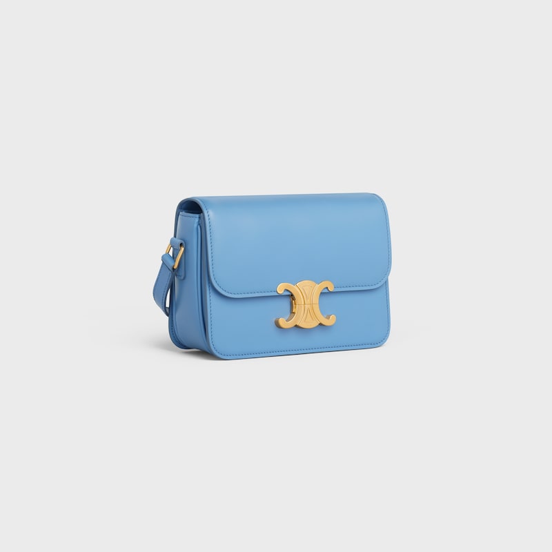 Teen Triomphe Bag in shiny calfskin - AZURE - TRIOMPHE - 1 | CELINE