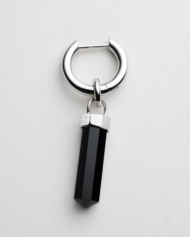 CELINE CHARMS PENDULUM EARRING IN ONYX AND BRASS WITH RHODIUM FINISH - BLACK SILVER - EARRINGS - 1 | CELINE