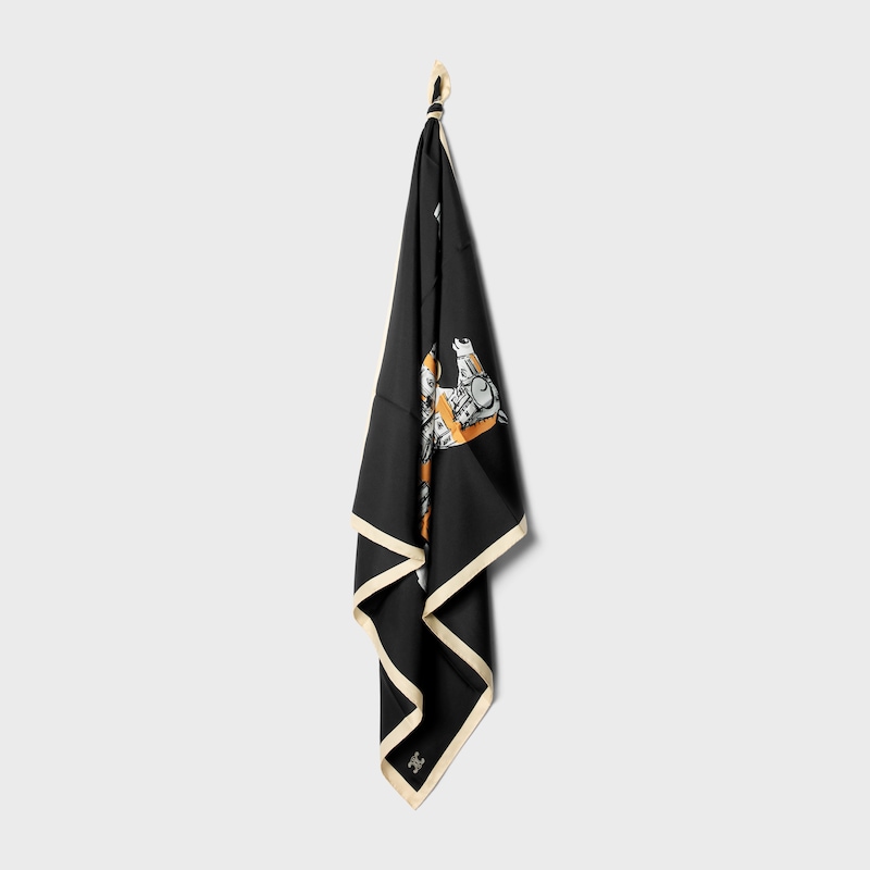 square IN CELINE HORSE SILK TWILL - BLACK/ORANGE/OFFWHITE -  - 1 | CELINE