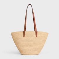 MEDIUM SUPPLE CELINE CLASSIC PANIER IN Raffia and calfskin - TAN - TOTE BAGS - 2 | CELINE