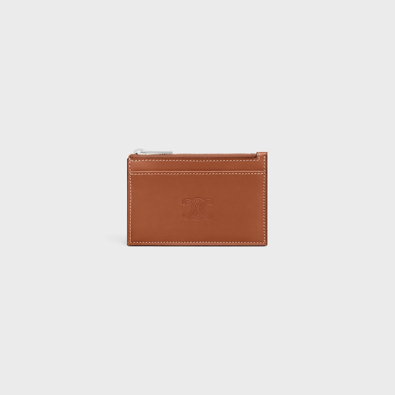 Porte-cartes zipp&eacute; Veau naturel avec Triomphe emboss&eacute; - TAN - PORTE-MONNAIE - 1 | CELINE