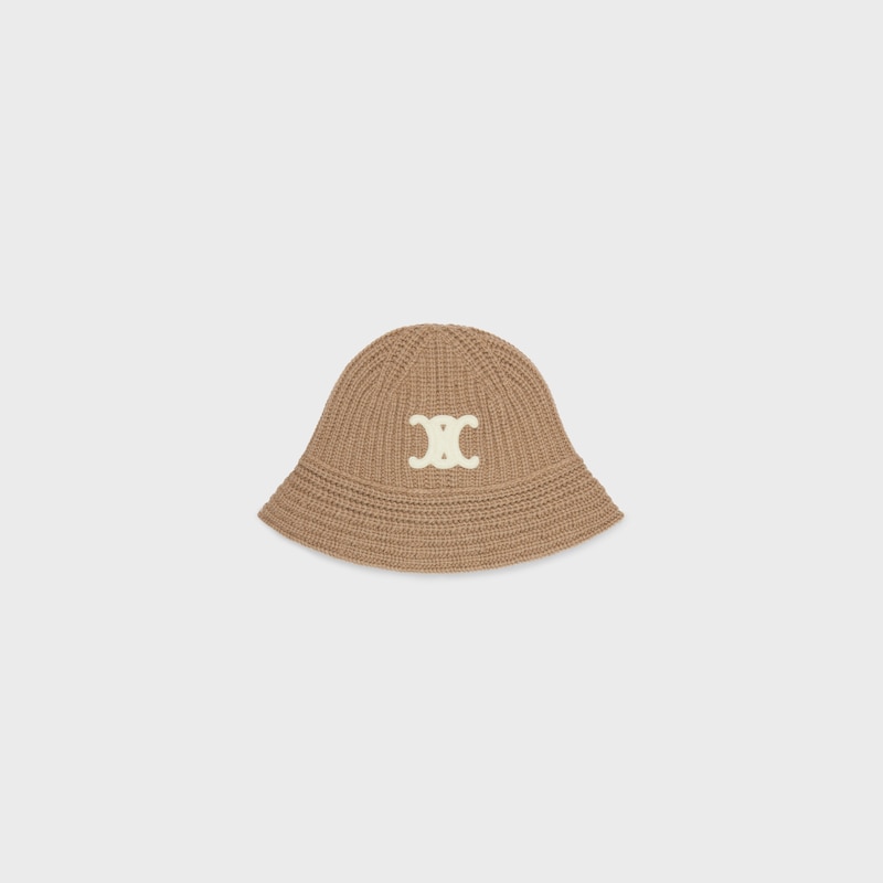 triomphe cloche beanie in cashmere - CAMEL -  - 1 | CELINE