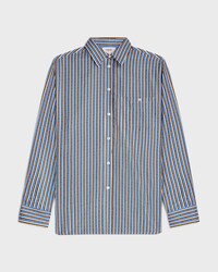 oversized shirt IN silk twill - BLUE/BROWN/IVORY -  - 1 | CELINE