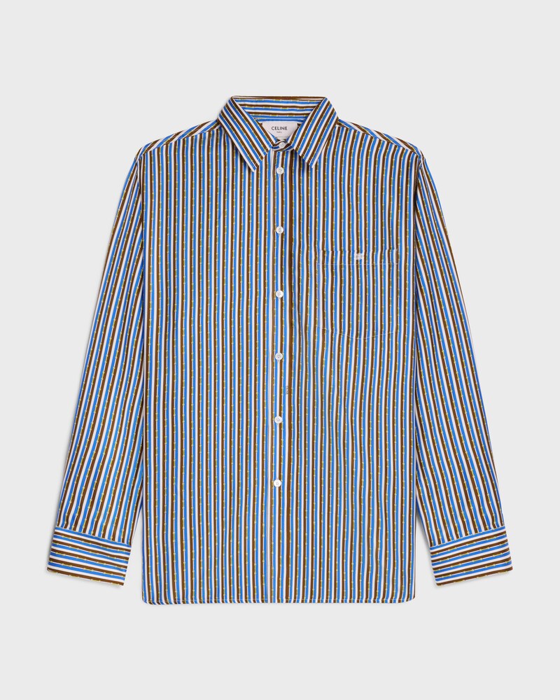 oversized shirt IN silk twill - BLUE/BROWN/IVORY -  - 1 | CELINE