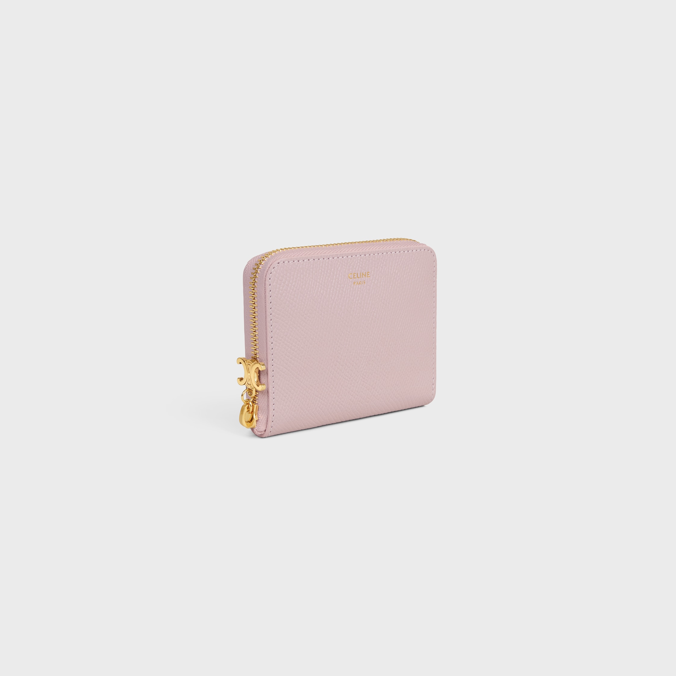CELINE 財布 Small Zipped Wallet TRIOMPHE CHARMS IN GRAINED CALFSKIN - BLEACHED