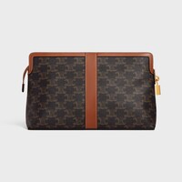 Lock Toiletry Pouch in Triomphe Canvas and Calfskin - TAN - TRIOMPHE CANVAS COLLECTION - 2 | CELINE