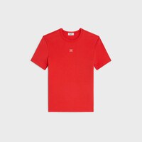 t-shirt triomphe jersey coton côtelé - RED CYCLIST/OFF WHITE -  - 1 | CELINE