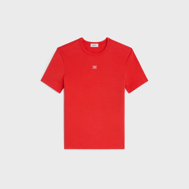 t-shirt triomphe jersey coton côtelé - RED CYCLIST/OFF WHITE -  - 1 | CELINE
