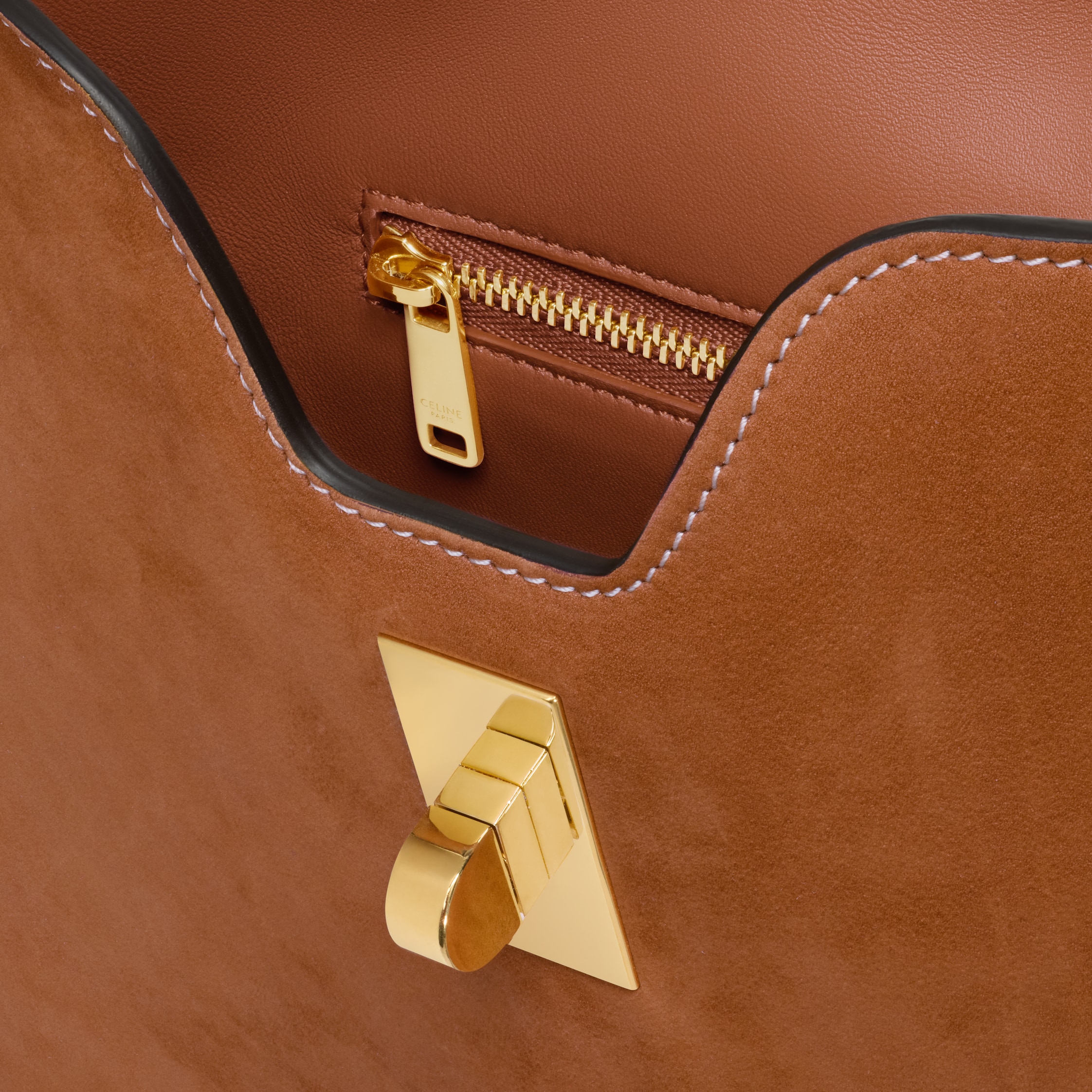 SMALL CAMILLE 16 SOFT BAG IN NUBUCK CALFSKIN - CAMEL | CELINE