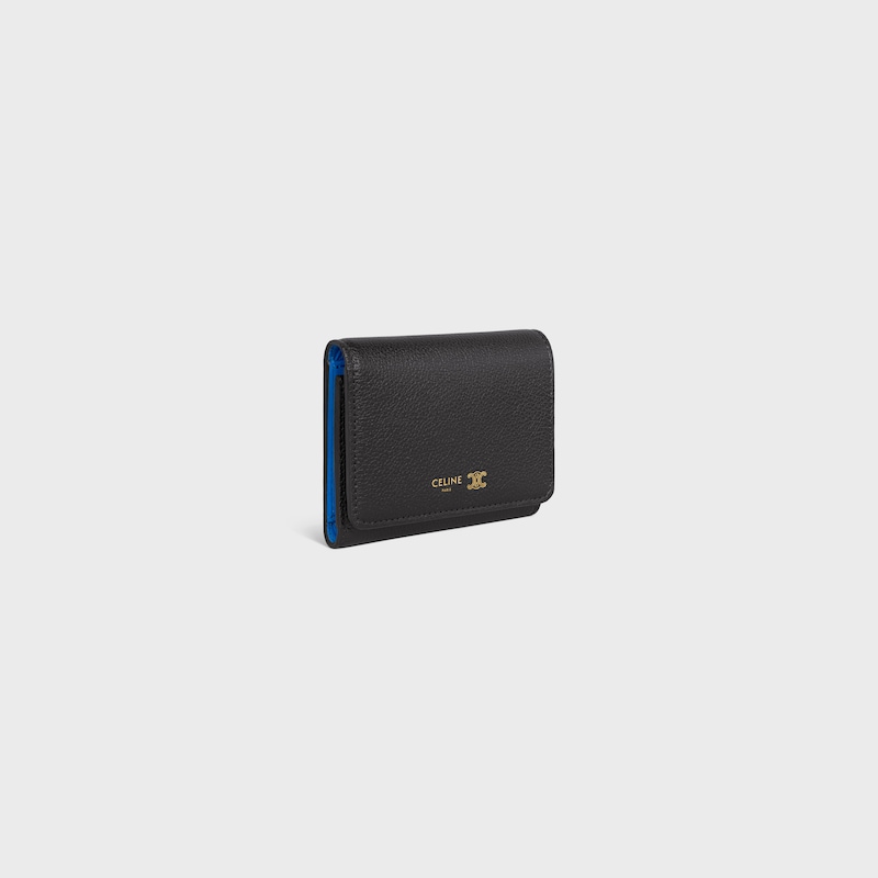 FINE WALLET TRIOMPHE STAMP IN SUPPLE GRAINED CALFSKIN - BLACK / ULTRA BLUE - WALLETS - 1 | CELINE