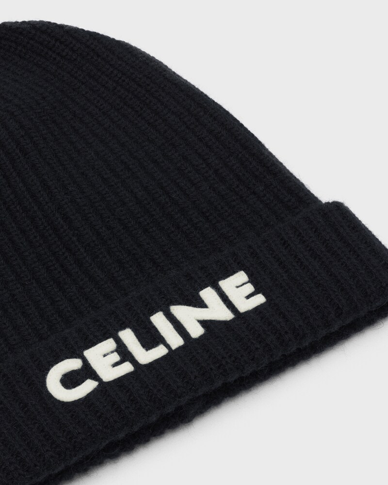 CELINE BEANIE IN RIBBED WOOL - BLACK -  - 1 | CELINE