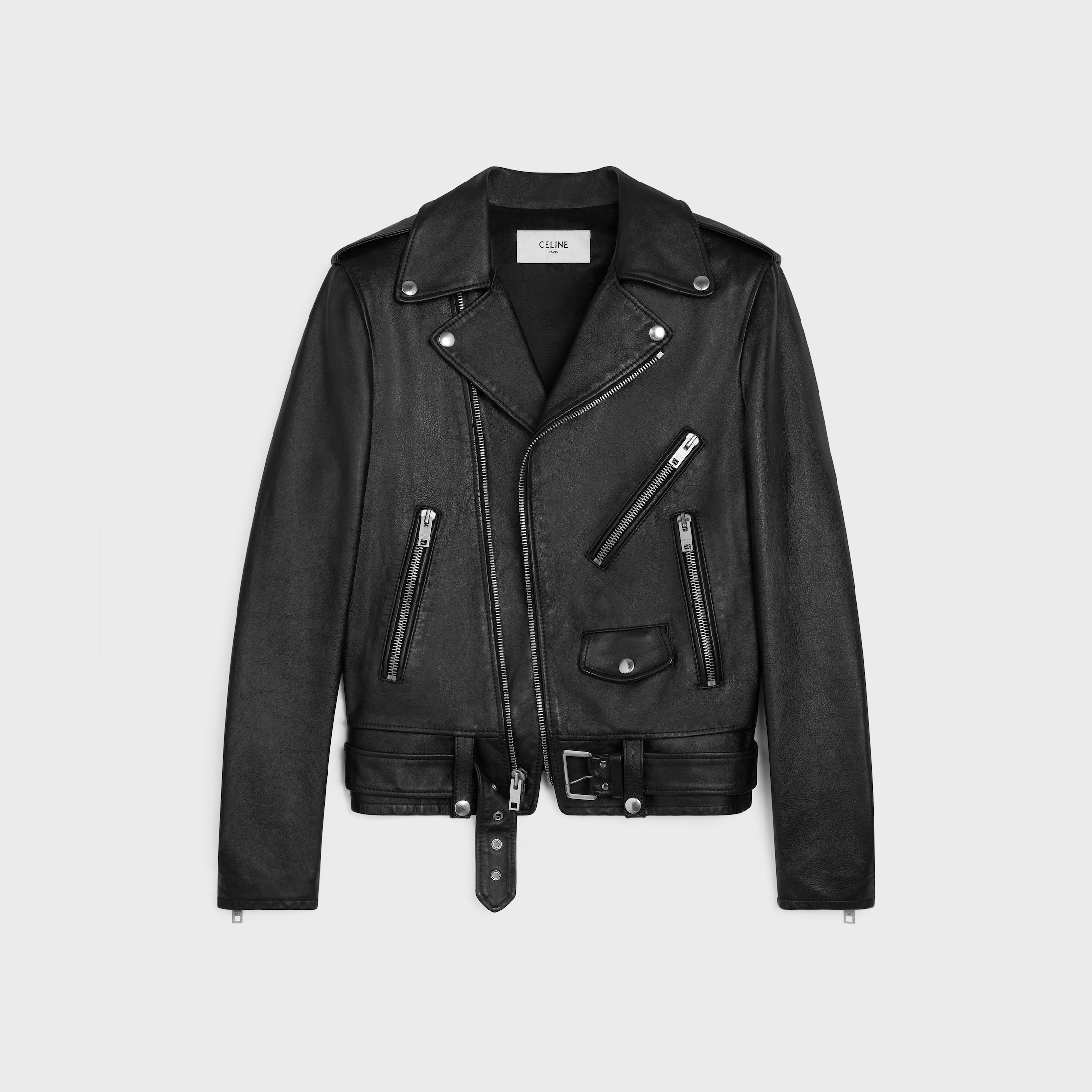 classic biker jacket in calfskin - Black | CELINE