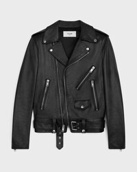 classic biker jacket in calfskin - Black -  - 1 | CELINE