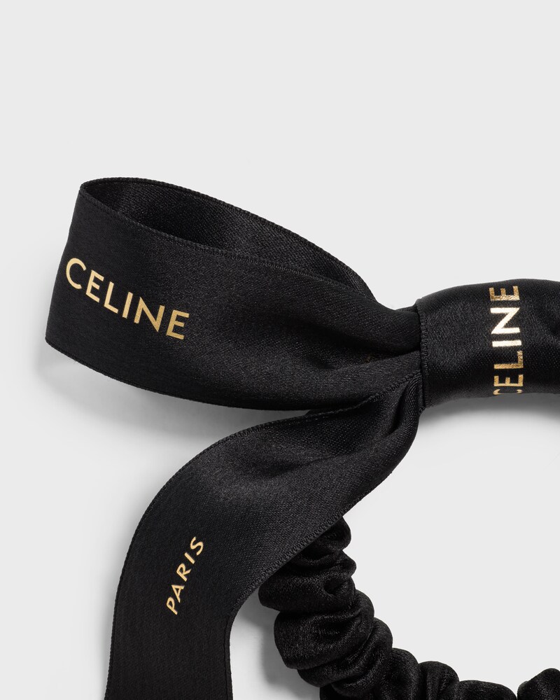 CELINE SMALL BOW SCRUNCHY IN SILK - Black / Gold - HAIR ACCESSORIES - 1 | CELINE