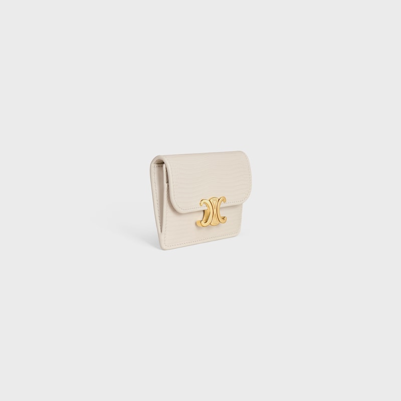 CARD HOLDER WITH FLAP TRIOMPHE IN LIZARD - RICE - CARD HOLDERS - 1 | CELINE