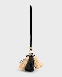 MULTI POMPON CHARM IN RAFFIA AND SMOOTH LAMBSKIN - NATURAL / BLACK - ACCESSORIES - 1 | CELINE