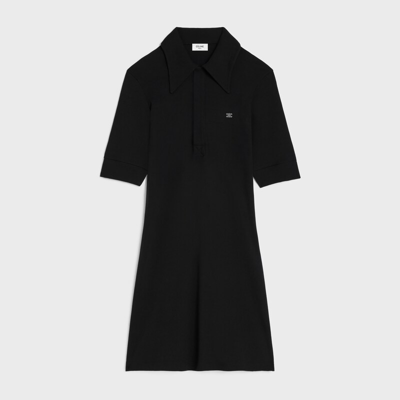 polo mini dress IN ribbed cotton - BLACK / WHITE -  - 1 | CELINE