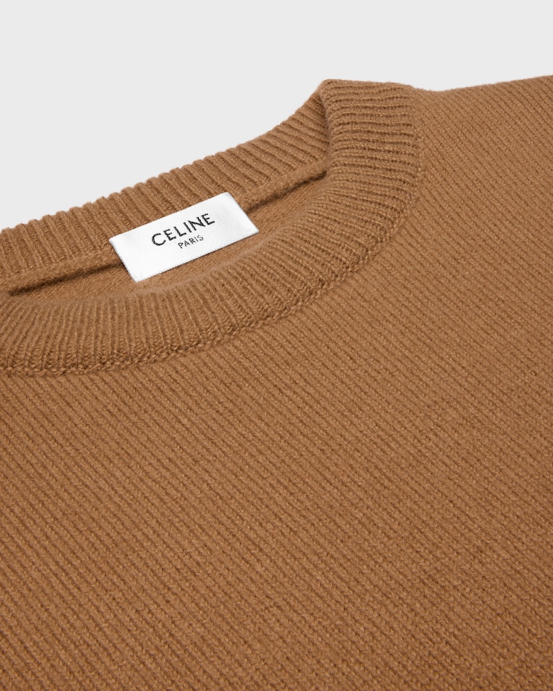 crewneck sweater IN wool cashmere - CAMEL/WHITE -  - 1 | CELINE