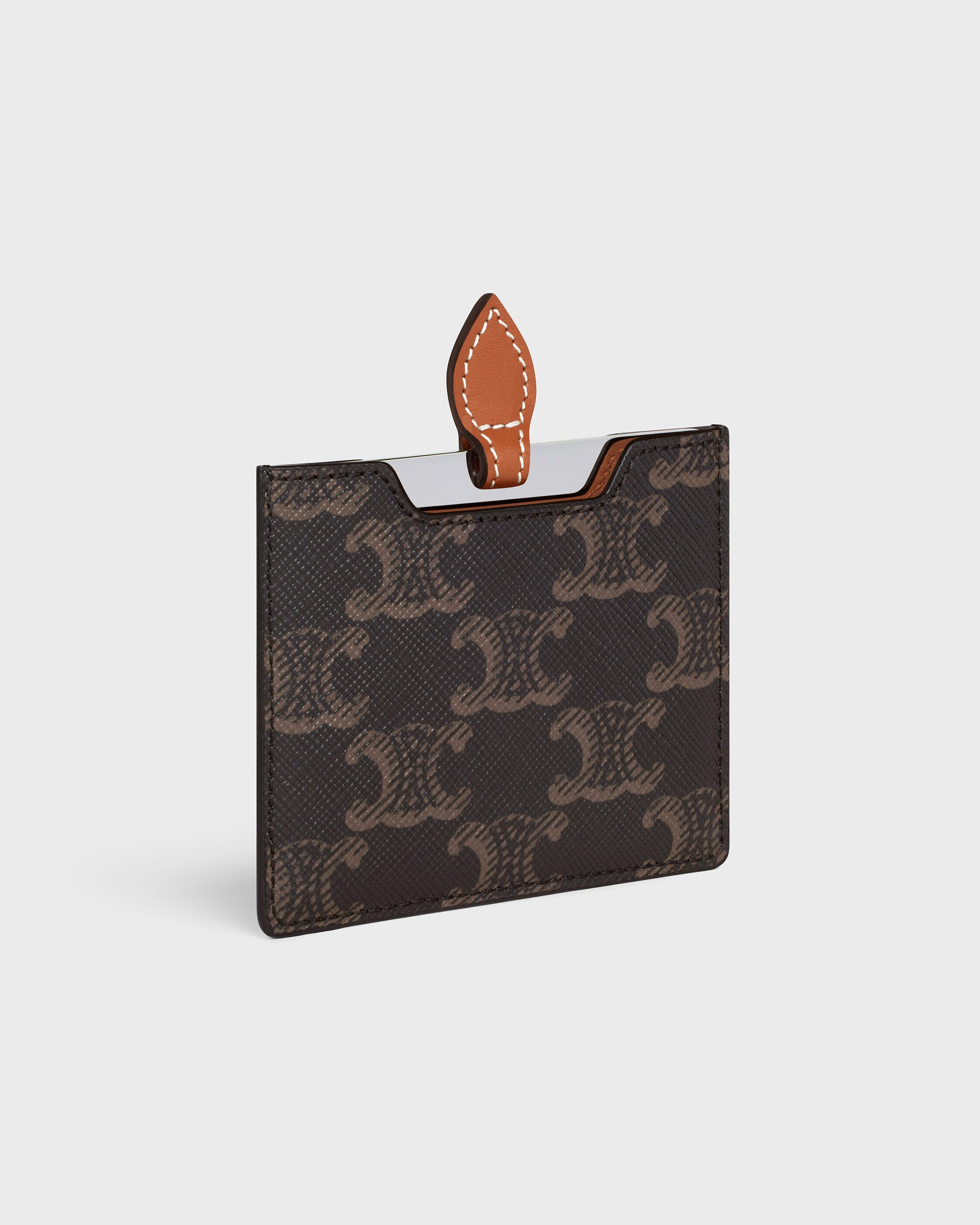 MIRROR WITH POUCH IN TRIOMPHE CANVAS AND CALFSKIN - TAN | CELINE
