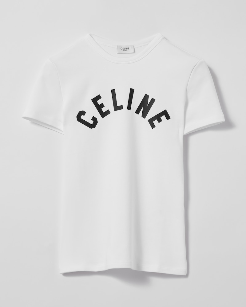 t-shirt IN RIBBED COTTON JERSEY - OFF WHITE / BLACK -  - 1 | CELINE
