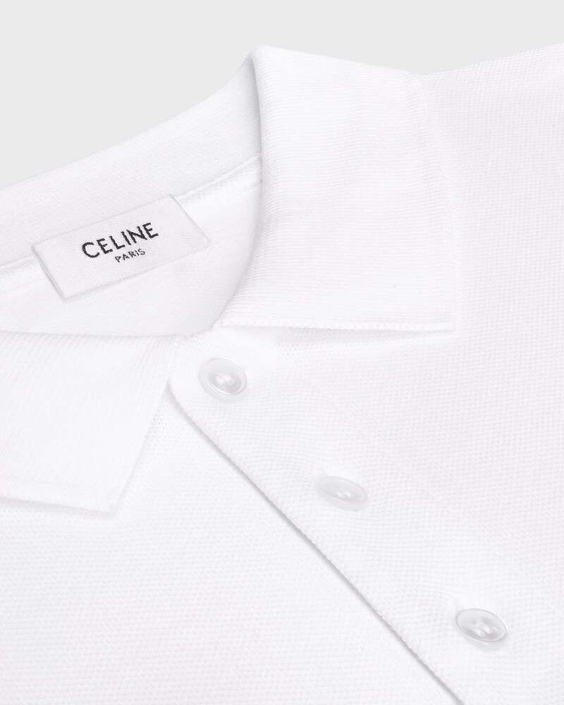 CAMISA ESTILO POLO DE PUNTO DE PIQUÉ DE ALGODÓN - BLANCO ÓPTICO/AZUL MARINO -  - 1 | CELINE