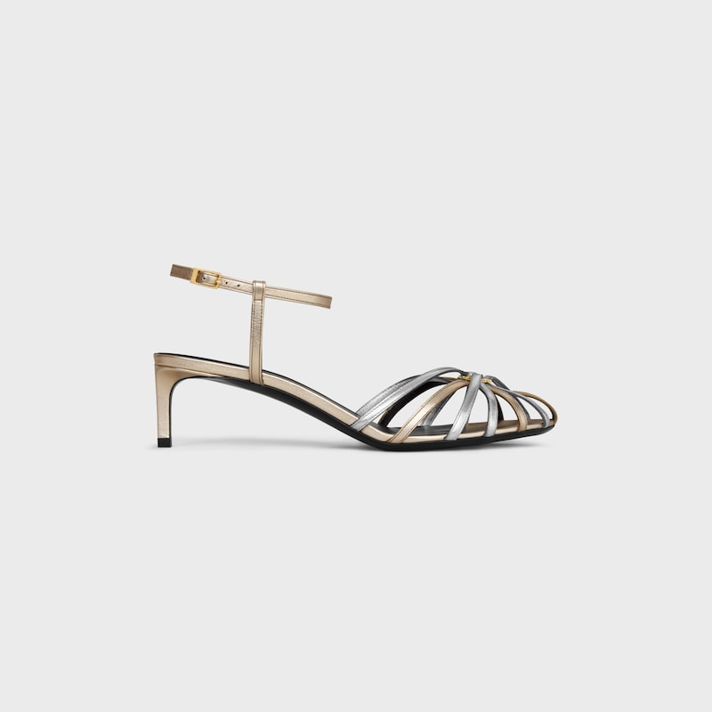 SANDÁLIAS CELINE TRIOMPHE EM COURO DE VITELA LAMINADO - PLATINA/ PRATEADO - - 1 | CELINE