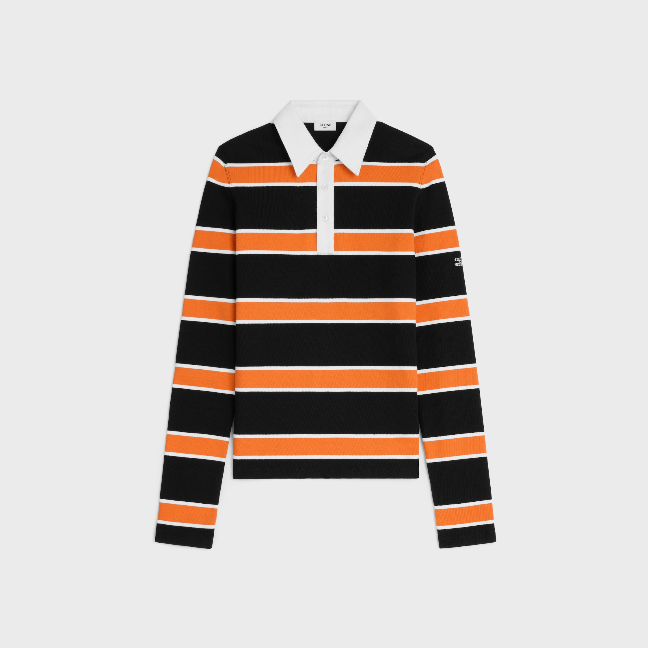 POLO SHIRT IN STRIPED COTTON JERSEY - BLACK/WHITE/ORANGE | CELINE