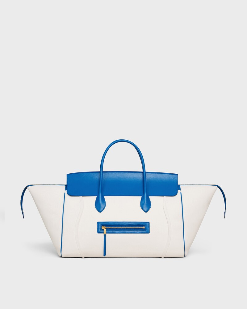 BIG LUGGAGE IN textile and calfskin - NATURAL / ULTRA BLUE - LUGGAGE - 1 | CELINE