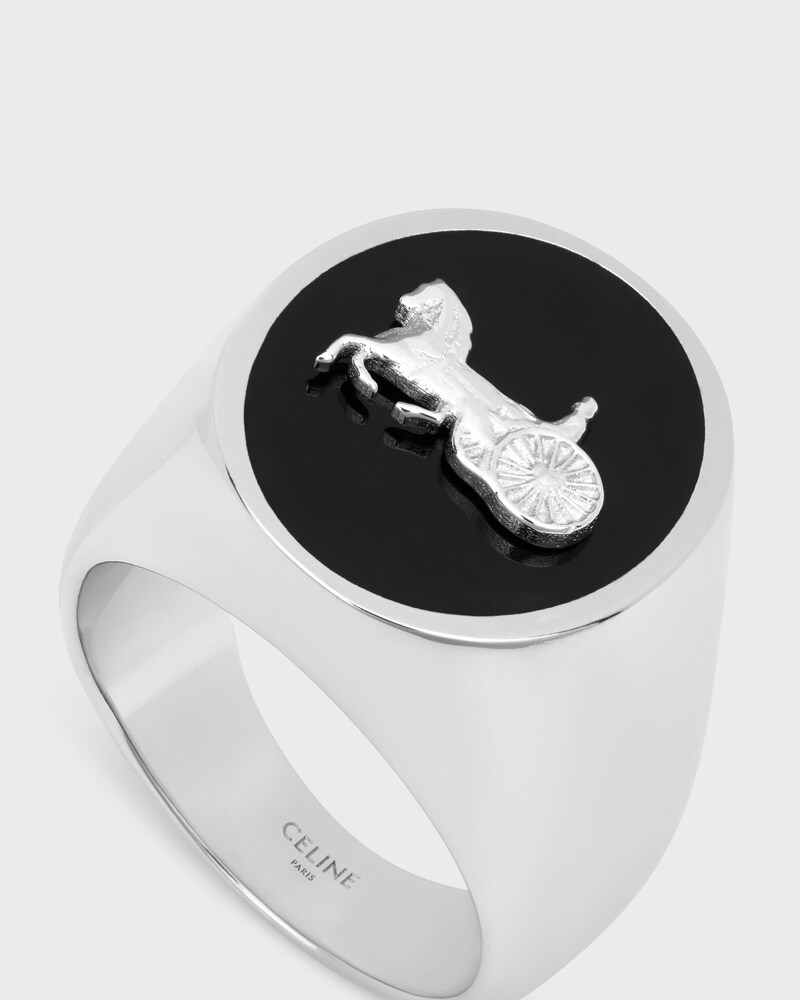 CELINE SULKY Signet Ring IN Enamel and Brass with Rhodium Finish - SILVER / BLACK -  - 1 | CELINE