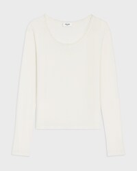 long-sleeved top IN ribbed cotton and silk - OFF WHITE -  - 1 | CELINE
