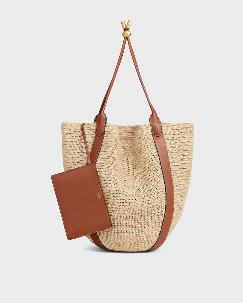 LARGE DROP BUCKET BAG IN RAFFIA AND CALFSKIN - TAN - BUCKET - 1 | CELINE