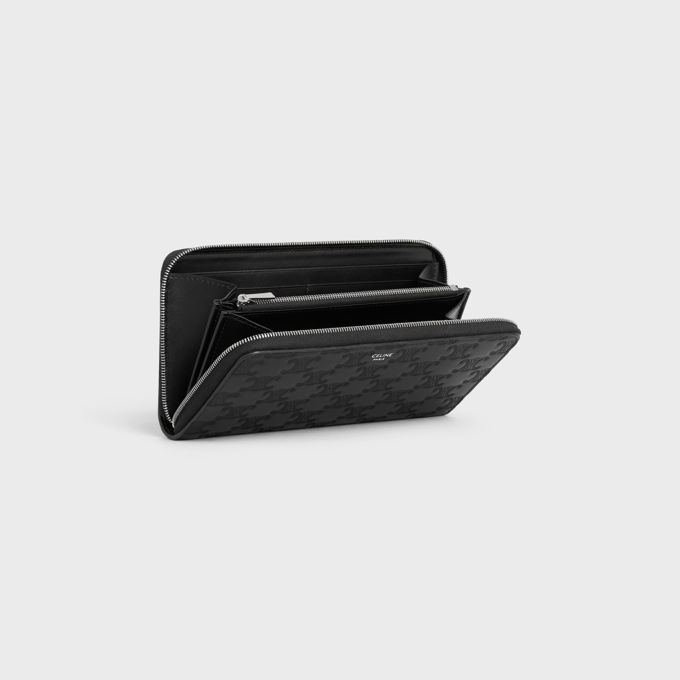 CELINE トリオンフ ラージフラップウォレット ブラック ラージ ジップウォレット / トリオンフ エンボス加工カーフスキン