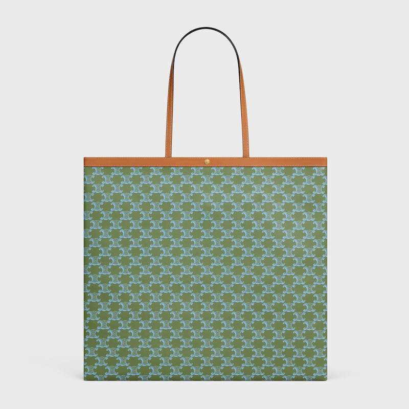 LARGE FLAT SHOPPER IN Triomphe Canvas - LIGHT KAKI / SKY BLUE - EVENING - 1 | CELINE